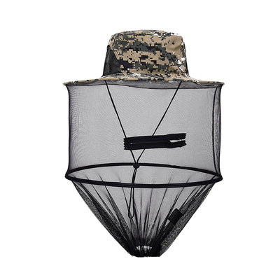 Men's Womens Fashion Camouflage Summer Outdoor Sun Fishing Hat Anti-Mosquito Bees Fishing Hunting Net Cap Face Protection